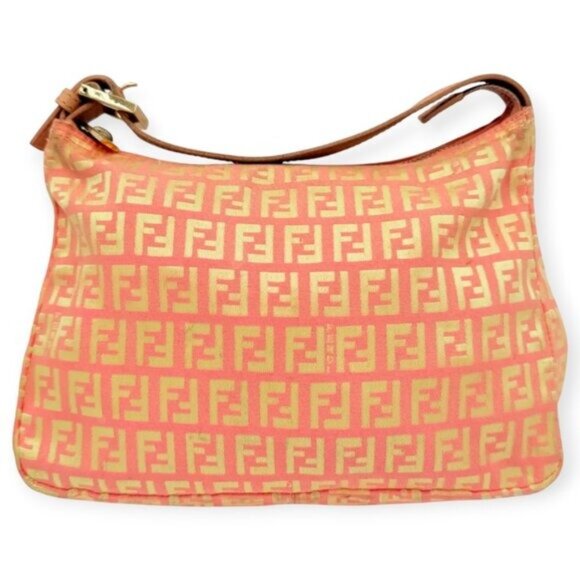 Fendi Zucca Zuccino Pink Canvas Pochette Shoulder Bag - Picture 2 of 16